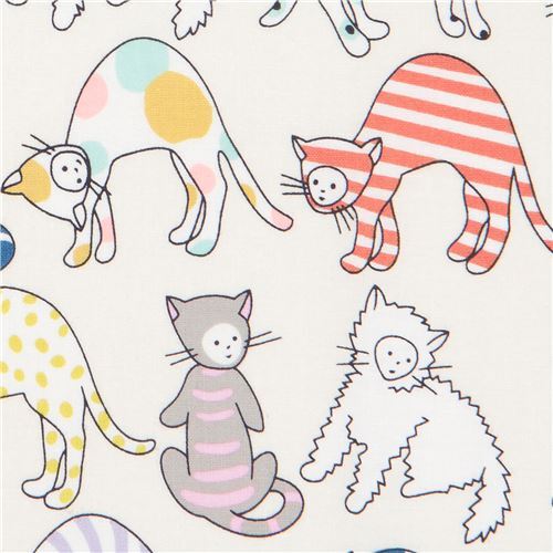 Tela crema con gracioso gato colores de Alexander Henry Kitty Kat Max Tela