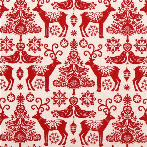 cream Christmas reindeer fabric Andover from the USA - Christmas Fabric ...