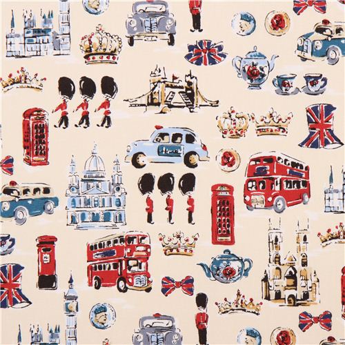 cream Great Britain London Bridge oxford fabric by Kokka modeS4u