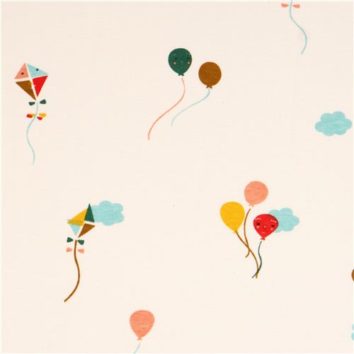 creme 'Happy Sky' bunte Luftballon & Drachen birch Jersey Bio-Stoff USA  Stoff