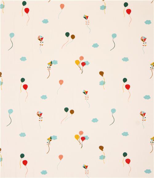 creme 'Happy Sky' bunte Luftballon & Drachen birch Jersey Bio-Stoff USA  3