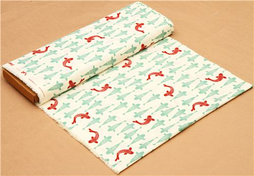 cream Koi fish organic fabric birch USA Eiko 3