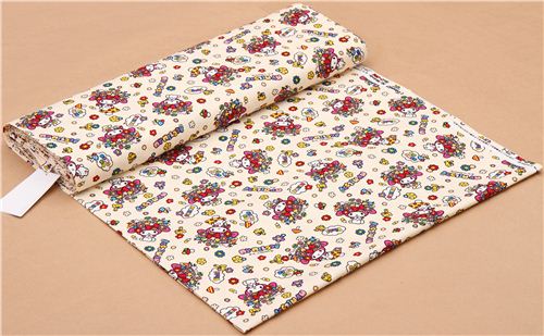 cream My Melody bunny flowers mushrooms Sanrio oxford fabric from Japan 3