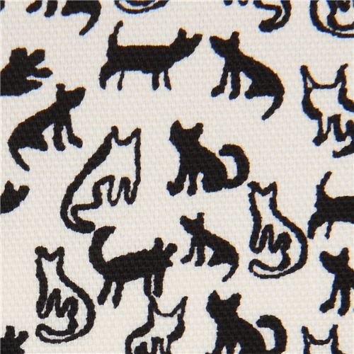 Cremefarbenes Oxfordgewebe mit kleinen schwarzen Katzen Stoff