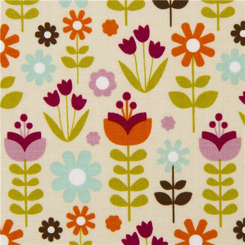 cream Riley Blake colourful flower fabric USA Fabric by Riley Blake ...