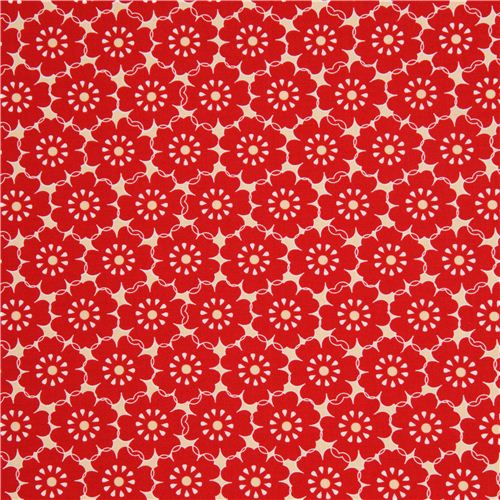 cream Riley Blake flower fabric from the USA red petals 2
