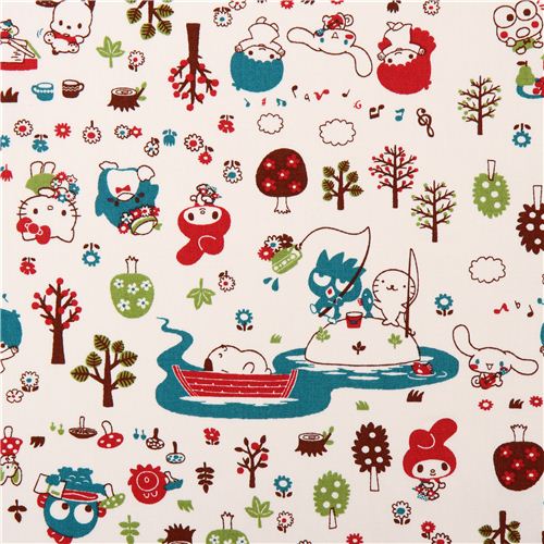 cream Sanrio characters in the forest oxford fabric from Japan 1