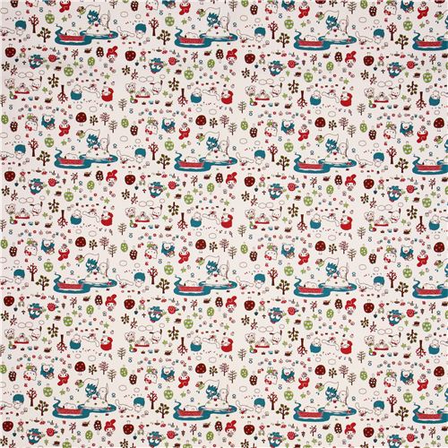 cream Sanrio characters in the forest oxford fabric from Japan 2