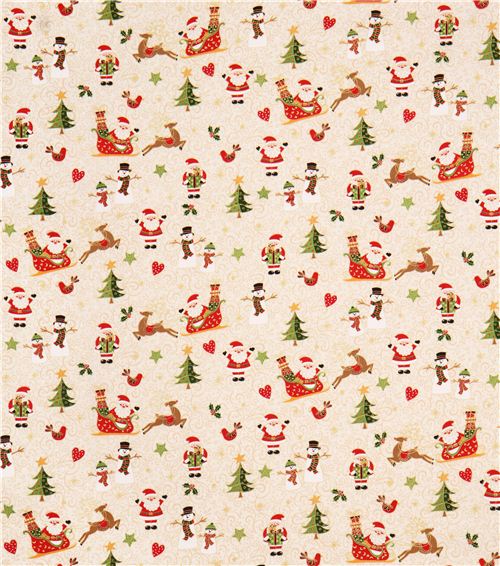 cream Santa Claus sleigh glitter fabric Andover from the USA - modeS4u