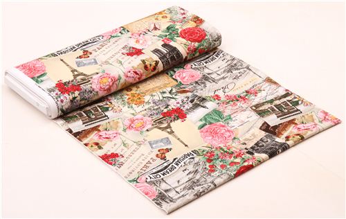 cream Spring in Paris postcard flower fabric Elizabeth's Studio 4