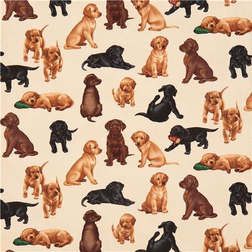 cream Timeless Treasures fabric with dog puppies 2