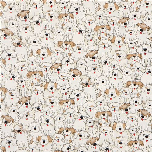 cream Timeless Treasures fabric with shaggy dogs 2