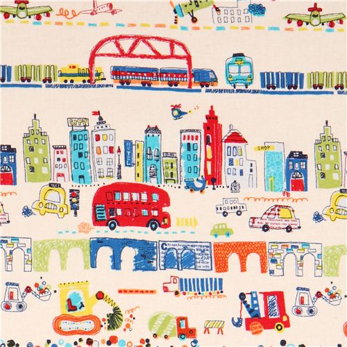 cream airplane train bus Canvas fabric from Japan 1