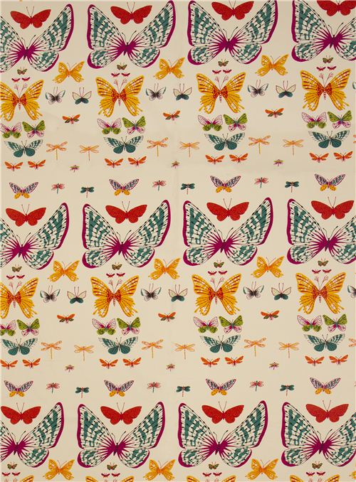 cream animal fabric butterflies Alexander Henry USA 2