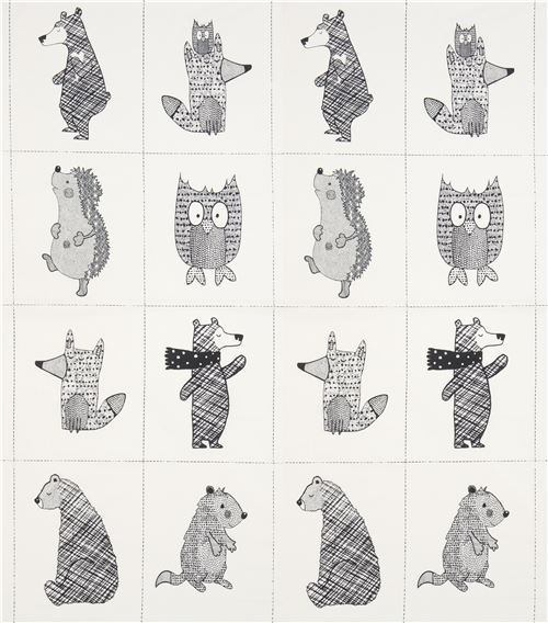 Tissu  panneaux Stof Fabrics crme avec des animaux Tissu