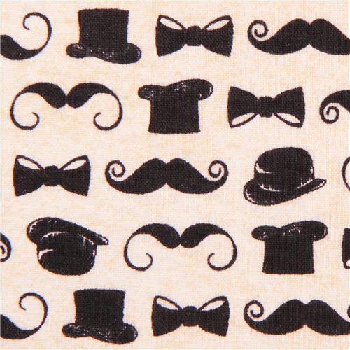 cream mustache and tophat fabric by Andover USA - modeS4u