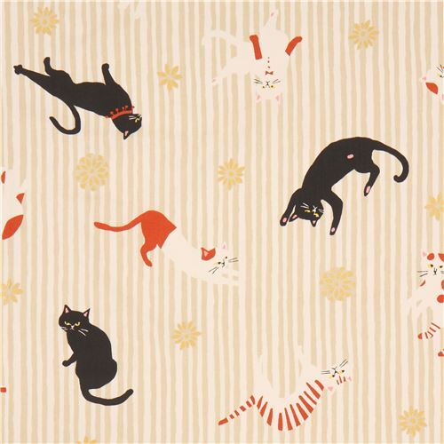 Lustige Katzen Lustige Stoffe Cremefarben Beige Streifen Lustige