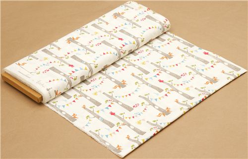 cream birch organic fabric with fox owl tree trunk garland 3
