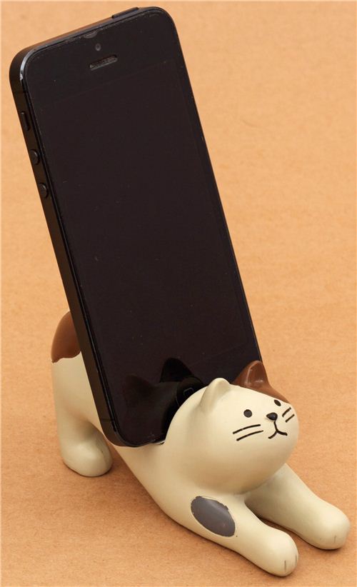 cream-brown cat ceramic cellphone holder Decole - modeS4u