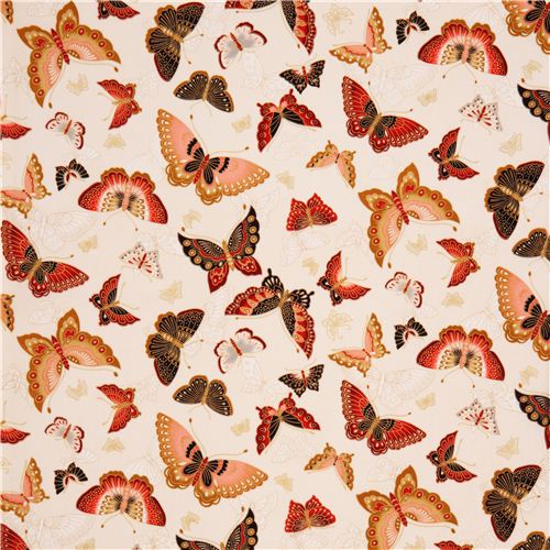 cream butterfly with gold fabric Robert Kaufman USA Fabric by Robert ...