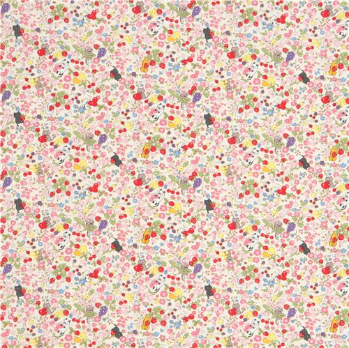 cream cat fabric with colorful flowers - modeS4u