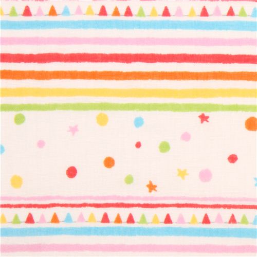 cream color double gauze colorful stripes shapes Kokka fabric 1