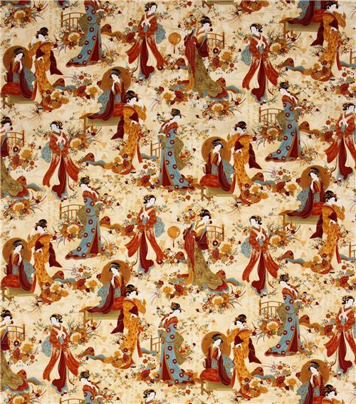 cremefarbener 'Kyoto' Geisha Gold Glitzer Stoff von Timeless Treasures USA  4