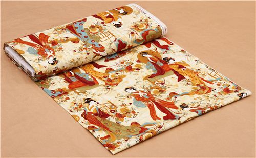 cremefarbener 'Kyoto' Geisha Gold Glitzer Stoff von Timeless Treasures USA  5