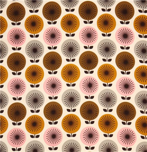 cream colored 'Sunburst Olive' circle flower Cloud 9 organic Barkcloth fabric 4