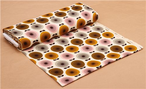 cream colored 'Sunburst Olive' circle flower Cloud 9 organic Barkcloth fabric 5