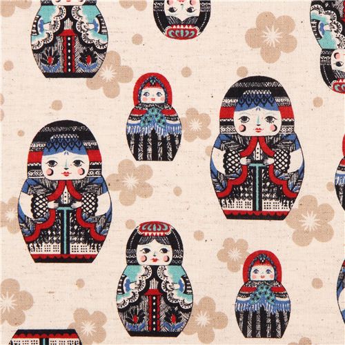 creamcolored matryoshka dolls babushka Canvas fabric Kokka modeS4u