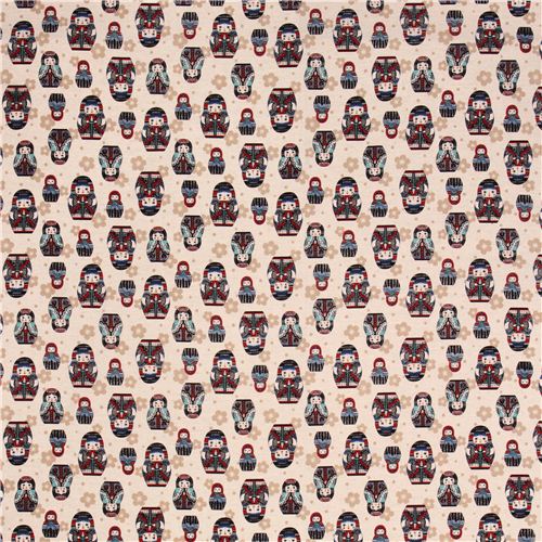 cream-colored matryoshka dolls babushka Canvas fabric Kokka 2