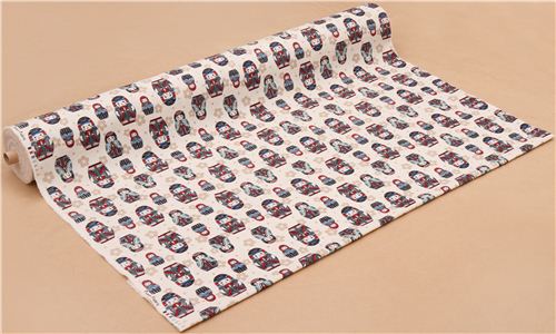 Tela lona color crema muñeca rusa matrioska de Kokka 0