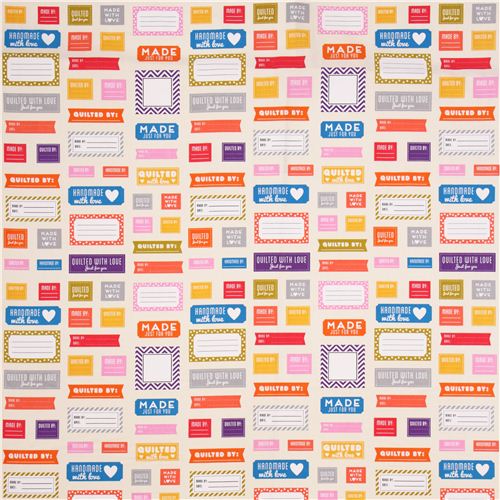 cream colorful label fabric by Robert Kaufman USA 2