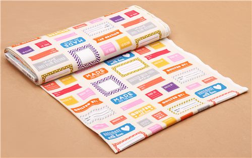 cream colorful label fabric by Robert Kaufman USA 3