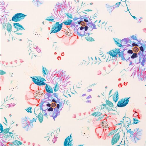 Tissu en coton crme avec des bouquets fleuris Wild Bouquet Tissu