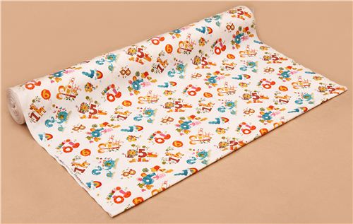 cremefarbener Zahlen Safari Tier Stoff aus Japan 3