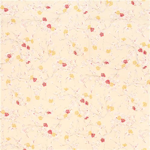 cream cute white pink flower fabric with silver metallic from Japan 3
