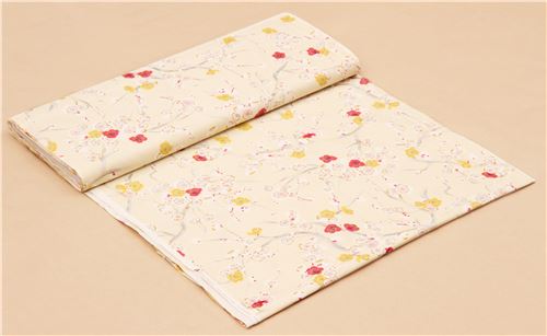 cream cute white pink flower fabric with silver metallic from Japan 4