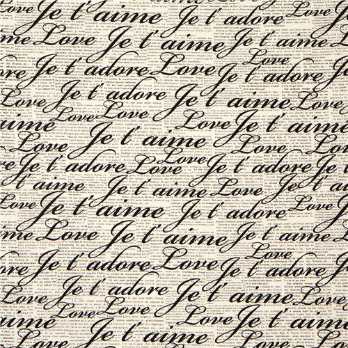 cremefarbener Designer Stoff Liebe Je t'aime love 2