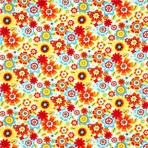 cream designer fabric with colourful flowers Fabric by Timeless ...