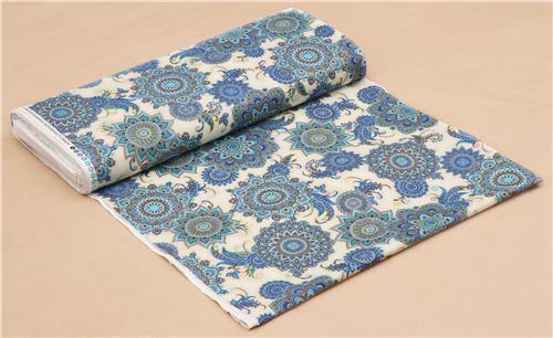 cream fabric colorful big flower gold metallic by Timeless Treasures 3