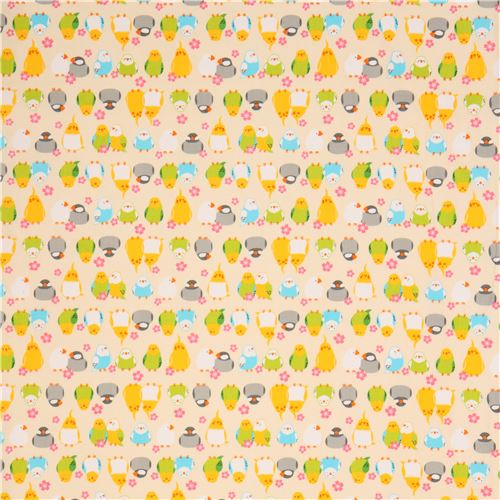 cream fabric cute colorful green yellow bird animal from Japan 2