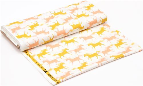 Remnant 46 X 112 Cm Cream Fabric Mustard Yellow Peach Unicorn