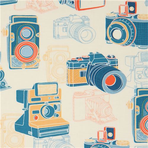 Tissu Ink & Arrow crème avec des appareils photo Tissu