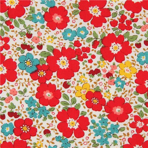 cream fabric with colorful packed flowers from Japan Fabric by Japanese ...