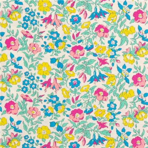 cream fabric with colorful roses primroses fuschia by Liberty Fabrics ...