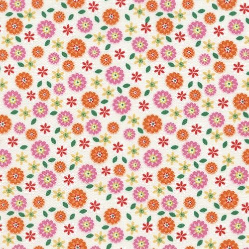 Cream Fabric With Pink Orange Flower By Timeless Treasures Cream Fabric With Pink Orange Flower By Timeless Treasures