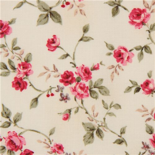 cream fabric with small retro roses by Quilt Gate Fabric by Cosmo - modes4u