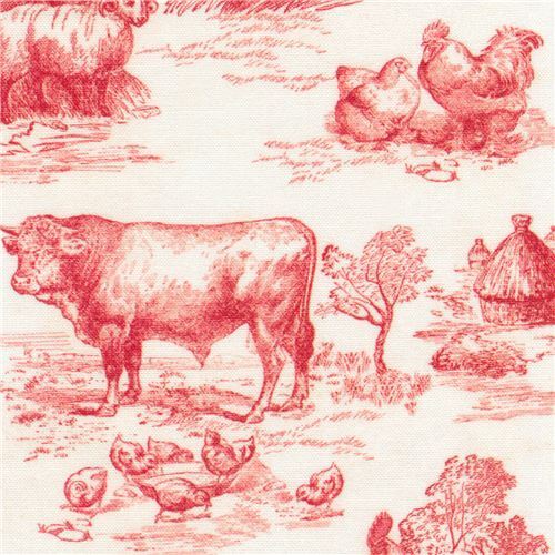 farm animal toile de Jouy fabric by Robert Kaufman Fabric